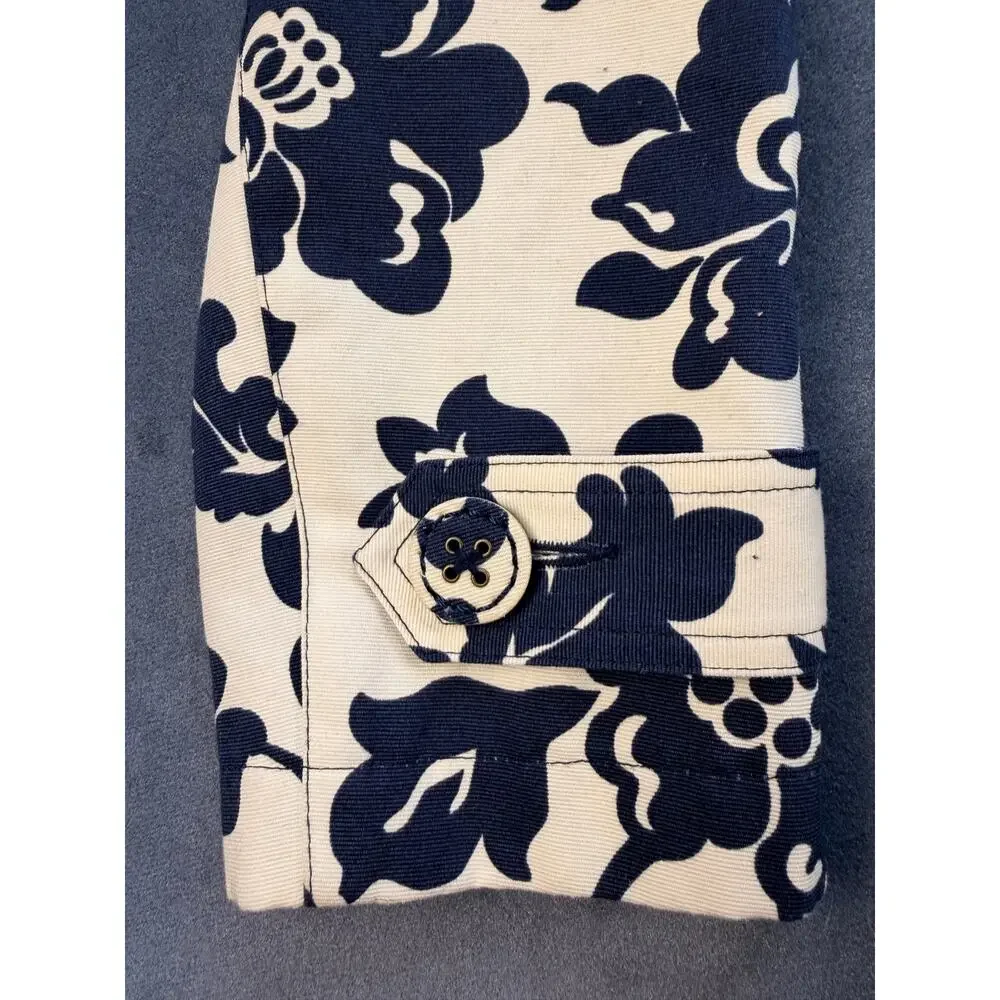 Merona Trench Coat/Jacket Blue Floral with Belt/Double Buttons / Women's S - Picture 6 of 11